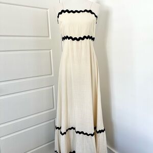 Aaron & Amber Cream Long Maxi Dress Black Rick Rack Spaghetti Straps Size Med